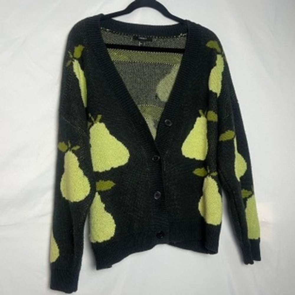 Twee Indie Sleaze Pear Print Knit Cardigan Forever 21 Large